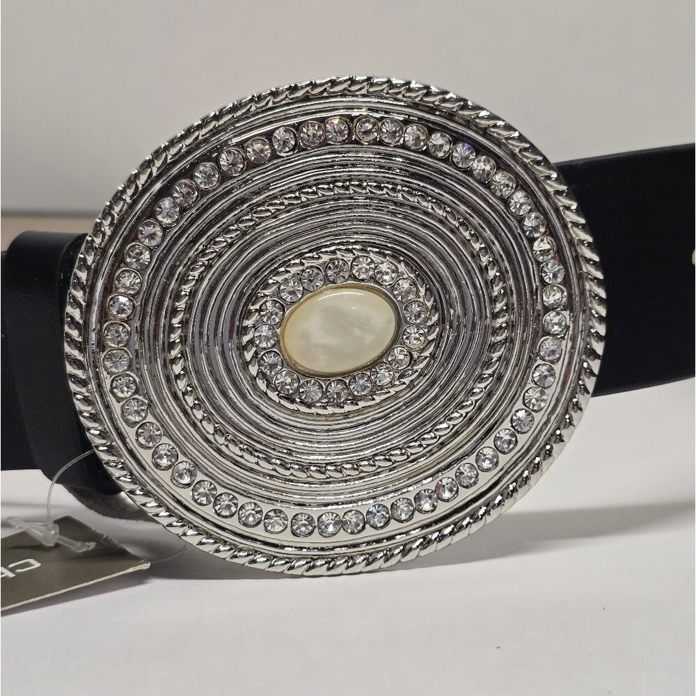 Chico's Black Embellished Boho Belt Rhinestones Buckle Size S/M Adjustable NWT